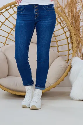 5-Pocket Jeans mit Knöpfen, denim blau