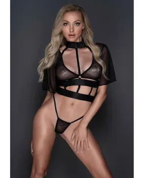 Adore Dreamer Sheer Mesh Strappy Top & Thong Black O/s