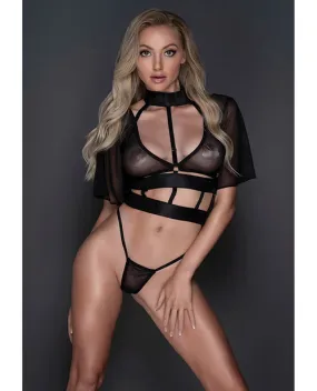 Adore Dreamer Sheer Mesh Strappy Top & Thong Black O/S