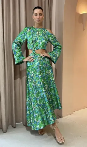 Alemais Cassandra Cut out Midi Dress Green Floral Size 10
