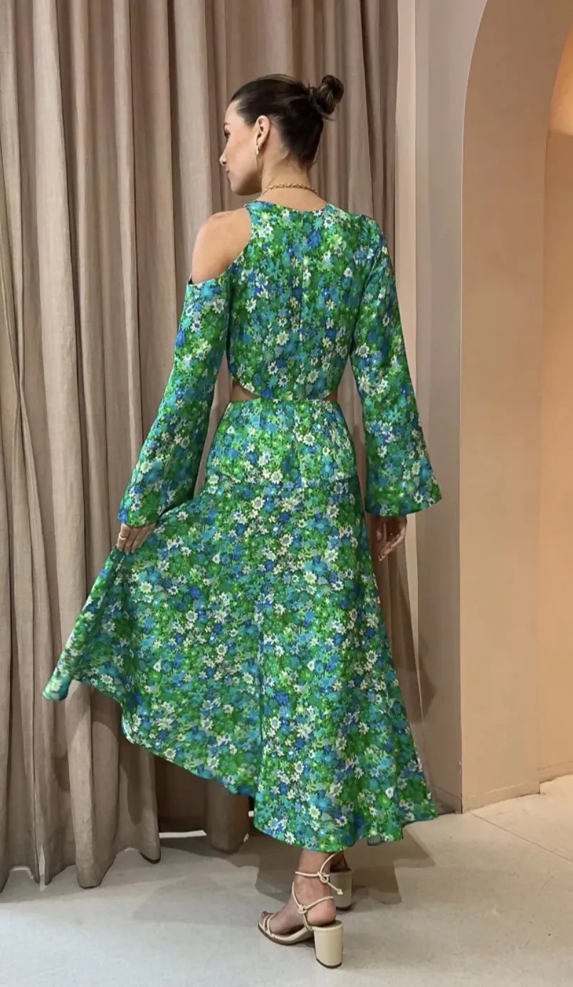 Alemais Cassandra Cut out Midi Dress Green Floral Size 10