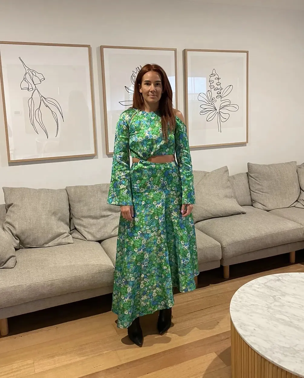Alemais Cassandra Cut out Midi Dress Green Floral Size 10