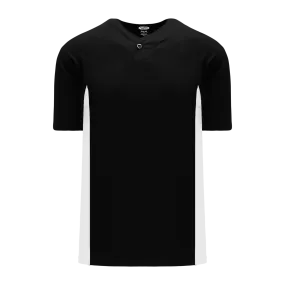 Athletic Knit (AK) BA1343A-221 Adult Black/White One-Button Baseball Jersey