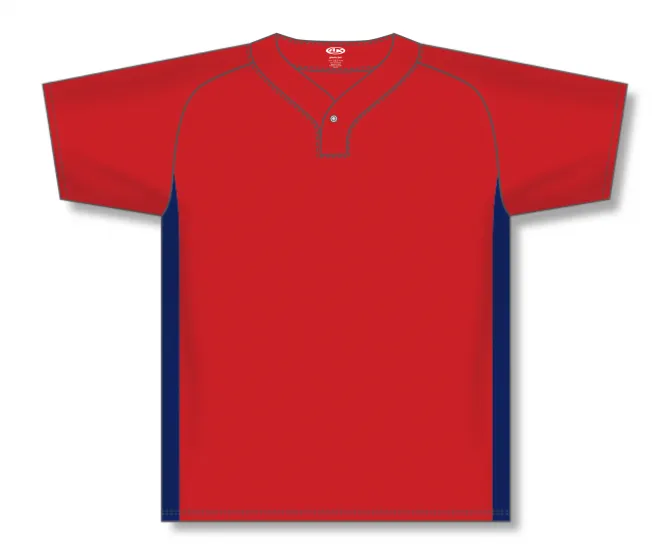 Athletic Knit (AK) BA1343A-268 Adult Red/Navy One-Button Baseball Jersey
