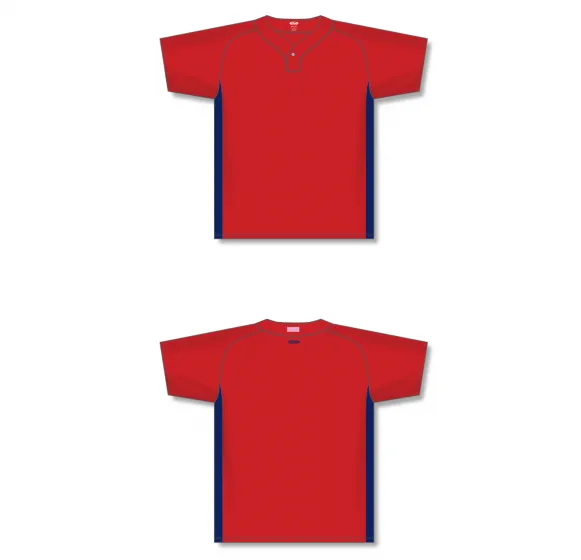 Athletic Knit (AK) BA1343A-268 Adult Red/Navy One-Button Baseball Jersey