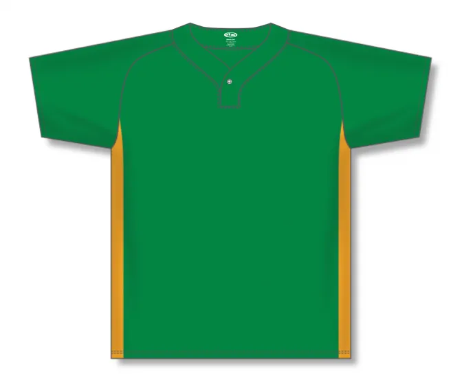 Athletic Knit (AK) BA1343A-278 Adult Kelly Green/Gold One-Button Baseball Jersey