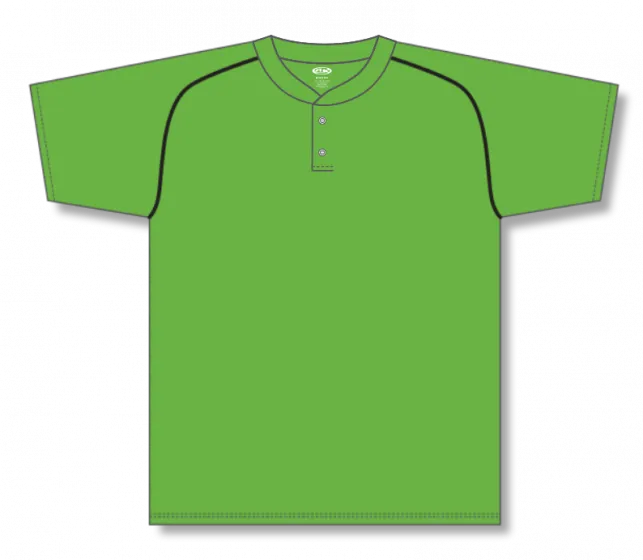 Athletic Knit (AK) BA1344A-269 Adult Lime Green/Black Two-Button Baseball Jersey