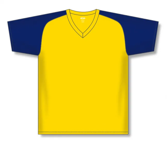 Athletic Knit (AK) BA1375M-253 Mens Maize/Navy Pullover Baseball Jersey