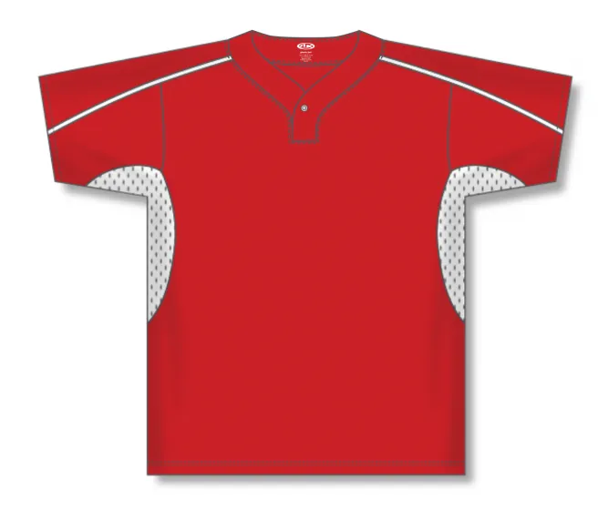 Athletic Knit (AK) BA1745A-208 Adult Red/White One-Button Baseball Jersey