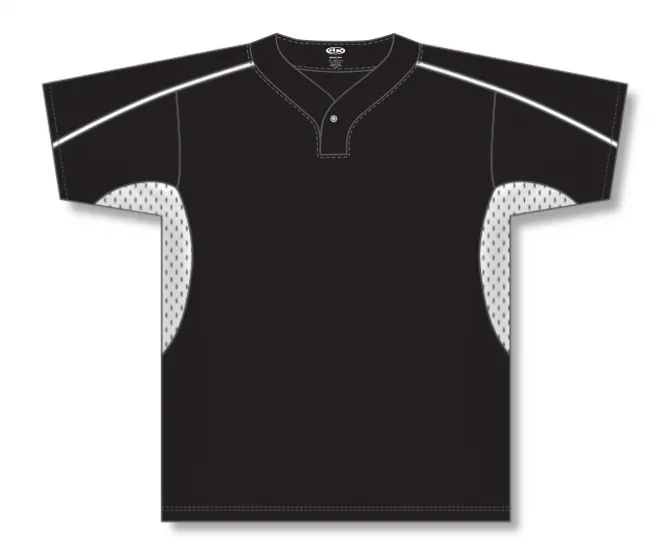 Athletic Knit (AK) BA1745A-221 Adult Black/White One-Button Baseball Jersey
