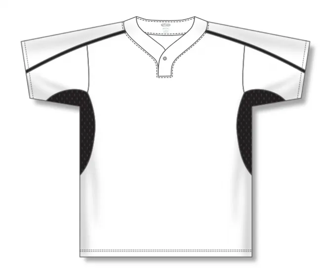 Athletic Knit (AK) BA1745A-222 Adult White/Black One-Button Baseball Jersey