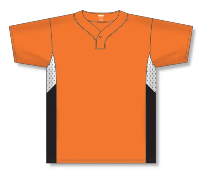 Athletic Knit (AK) BA1763A-330 Adult Orange/White/Black One-Button Baseball Jersey