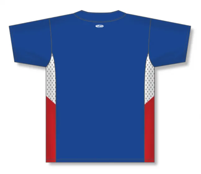Athletic Knit (AK) BA1763A-333 Adult Royal Blue/White/Red One-Button Baseball Jersey