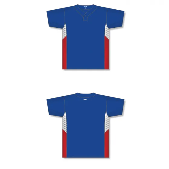 Athletic Knit (AK) BA1763A-333 Adult Royal Blue/White/Red One-Button Baseball Jersey