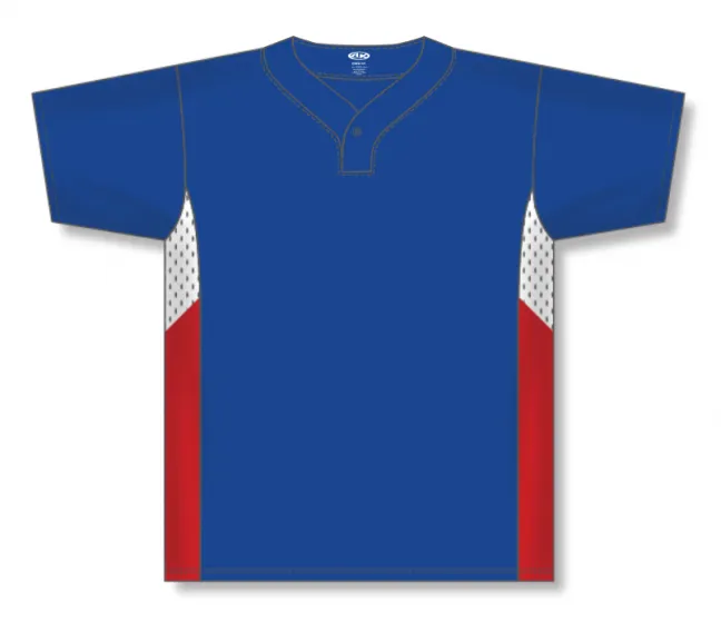 Athletic Knit (AK) BA1763A-333 Adult Royal Blue/White/Red One-Button Baseball Jersey