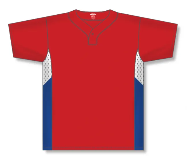 Athletic Knit (AK) BA1763A-344 Adult Red/White/Royal Blue One-Button Baseball Jersey