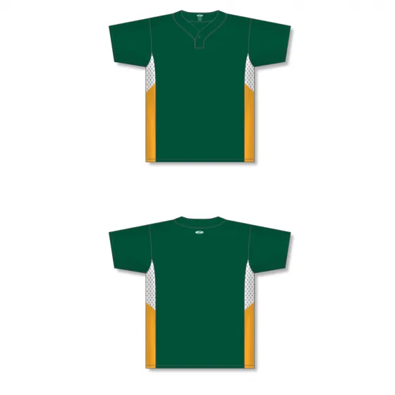 Athletic Knit (AK) BA1763A-439 Adult Dark Green/White/Gold One-Button Baseball Jersey