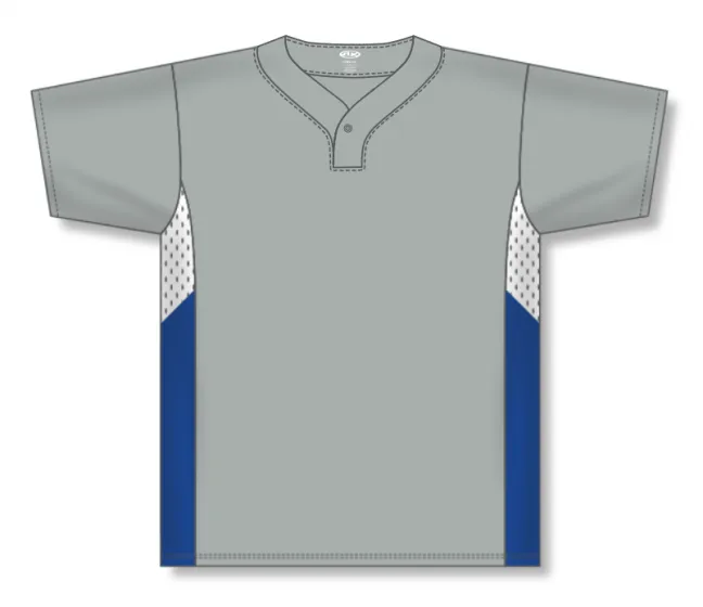 Athletic Knit (AK) BA1763A-450 Adult Grey/White/Royal Blue One-Button Baseball Jersey