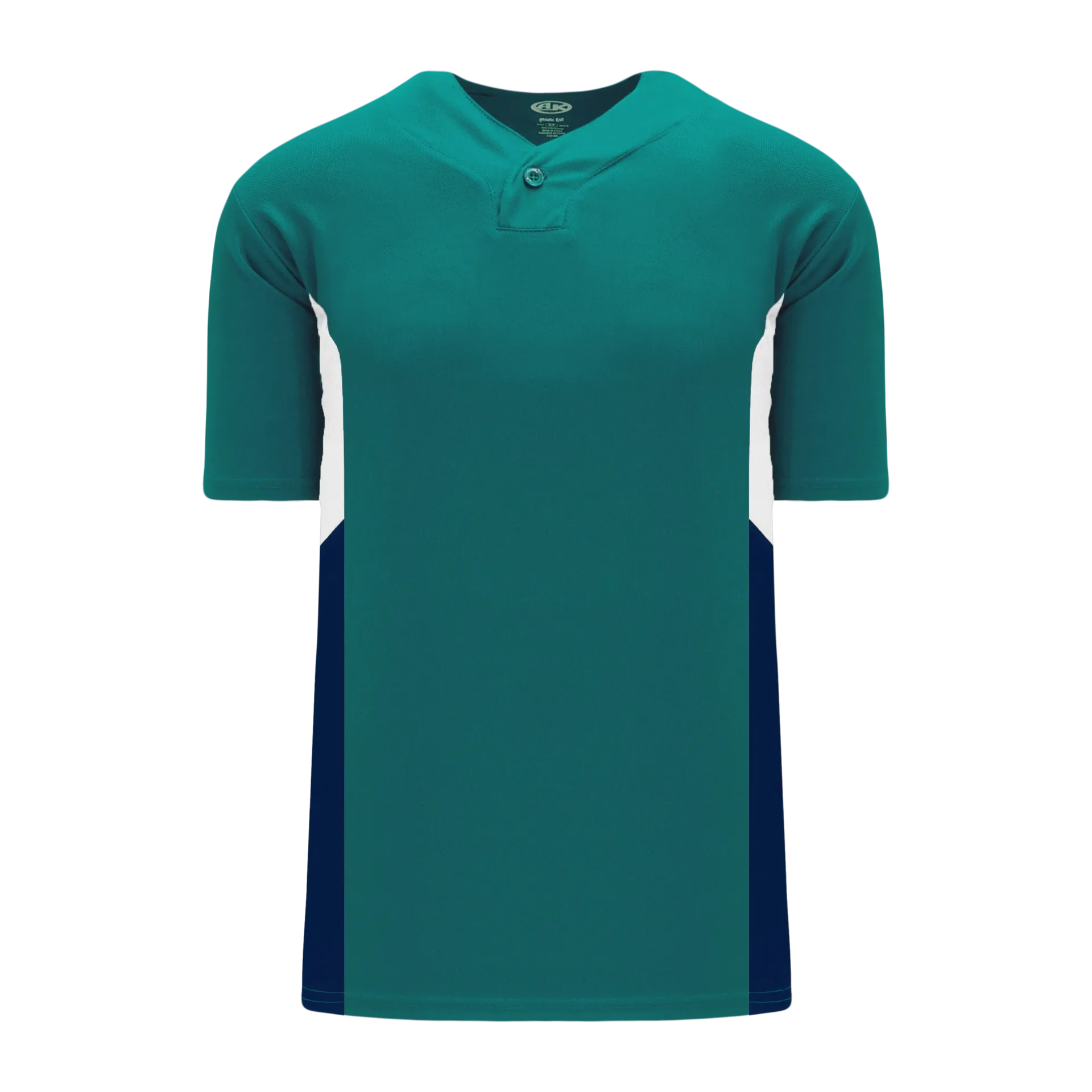 Athletic Knit (AK) BA1763A-456 Adult Pacific Teal/White/Navy One-Button Baseball Jersey