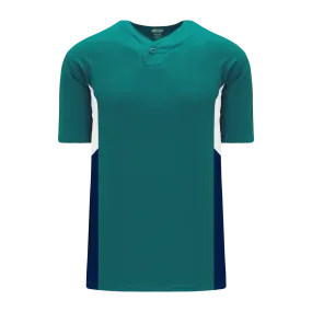 Athletic Knit (AK) BA1763A-456 Adult Pacific Teal/White/Navy One-Button Baseball Jersey