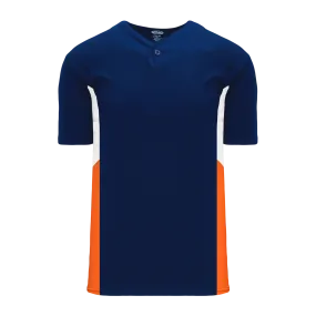 Athletic Knit (AK) BA1763A-465 Adult Navy/White/Orange One-Button Baseball Jersey