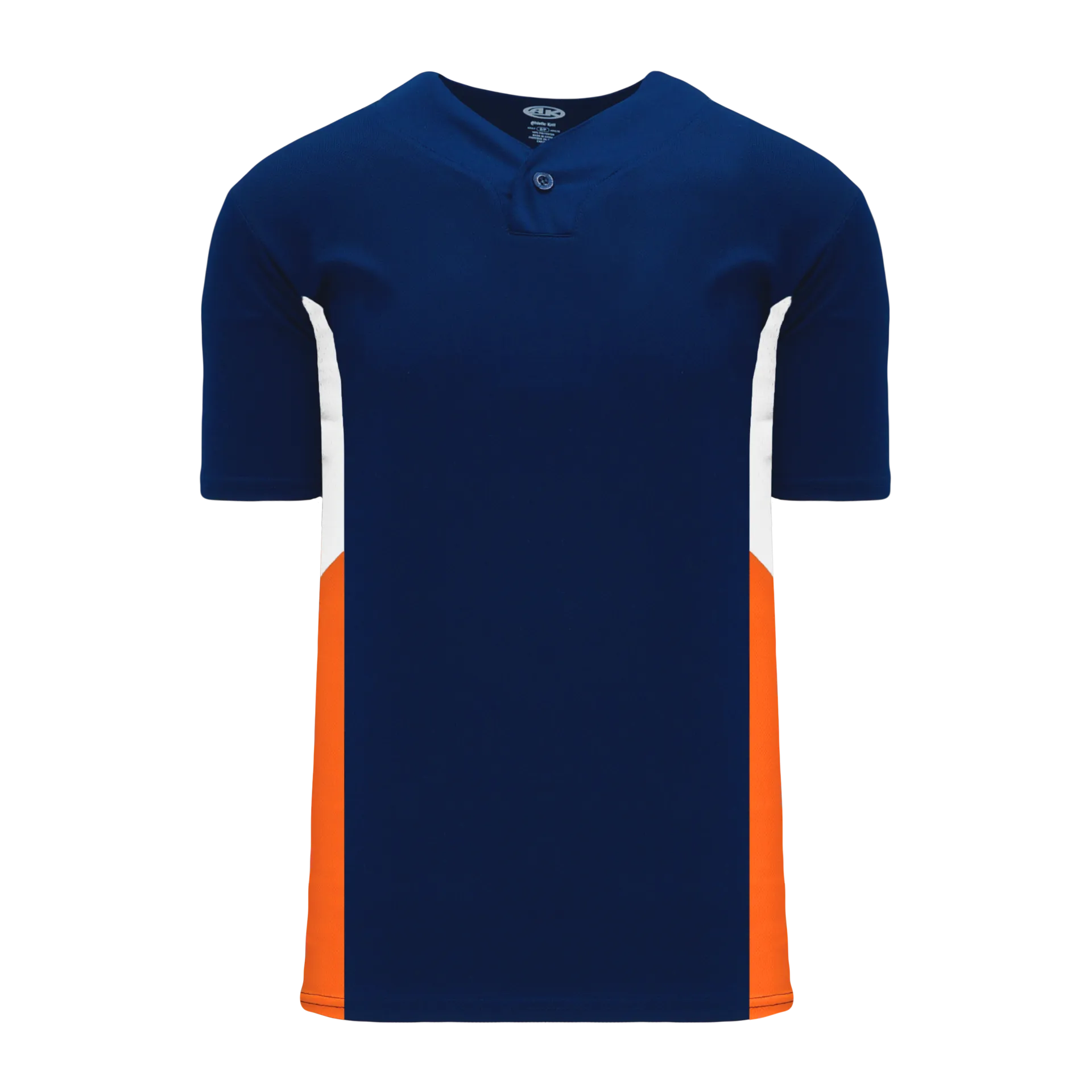 Athletic Knit (AK) BA1763A-465 Adult Navy/White/Orange One-Button Baseball Jersey