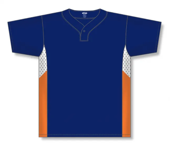 Athletic Knit (AK) BA1763A-465 Adult Navy/White/Orange One-Button Baseball Jersey