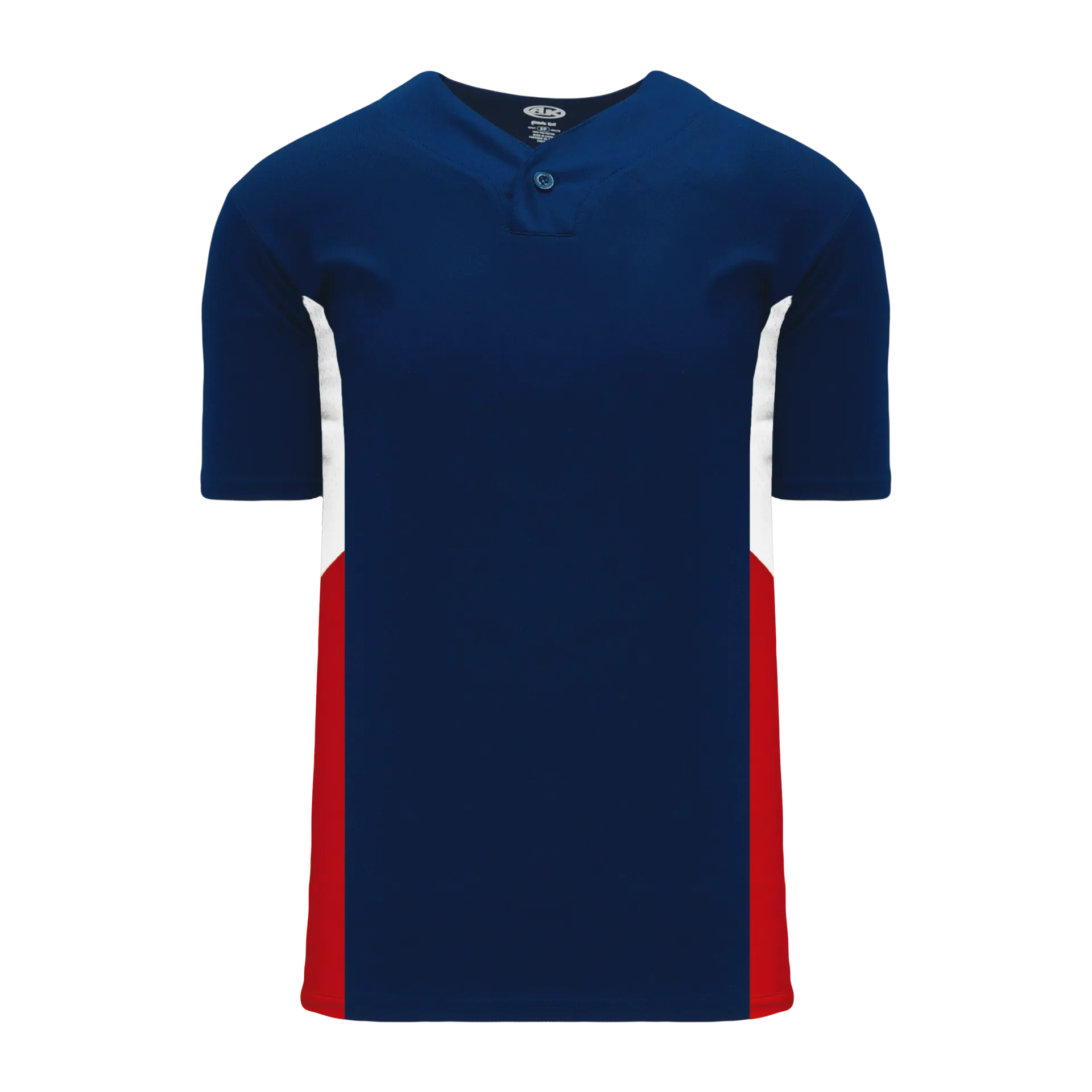Athletic Knit (AK) BA1763A-764 Adult Navy/White/Red One-Button Baseball Jersey