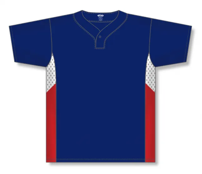 Athletic Knit (AK) BA1763A-764 Adult Navy/White/Red One-Button Baseball Jersey