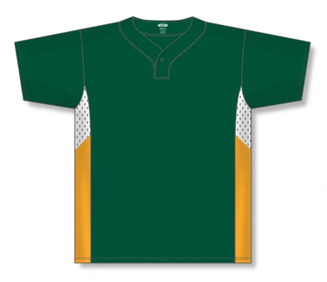 Athletic Knit (AK) BA1763Y-439 Youth Dark Green/White/Gold One-Button Baseball Jersey