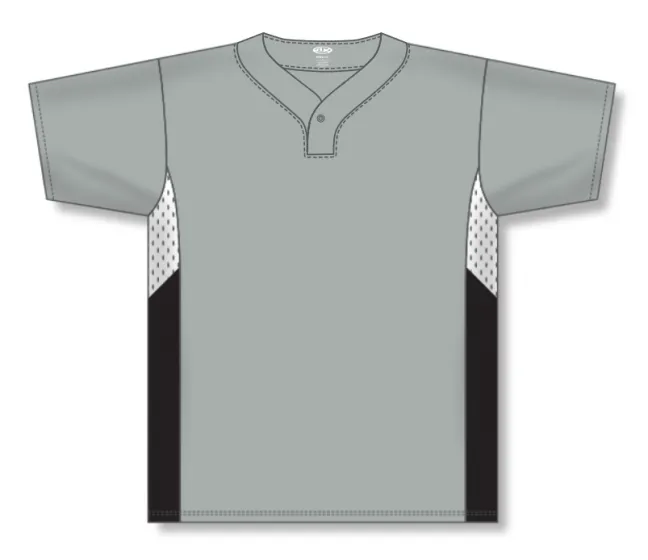 Athletic Knit (AK) BA1763Y-973 Youth Grey/White/Black One-Button Baseball Jersey