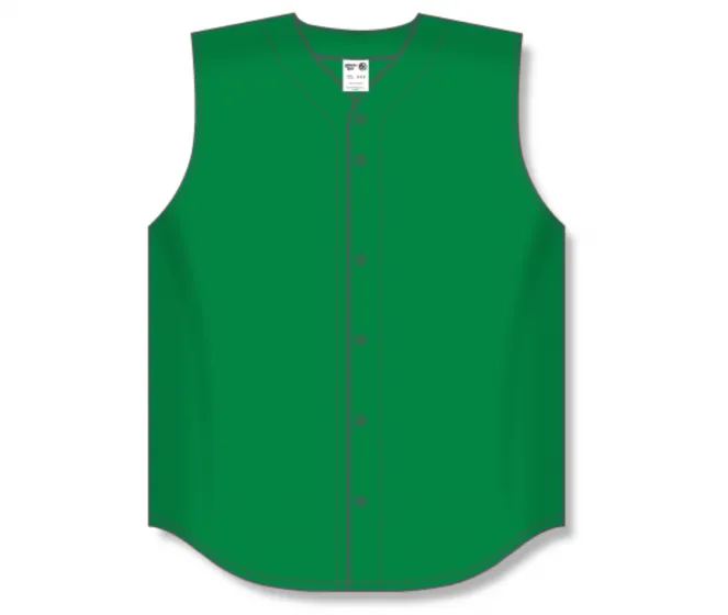 Athletic Knit (AK) BA1812A-007 Adult Kelly Green Sleeveless Full Button Baseball Jersey