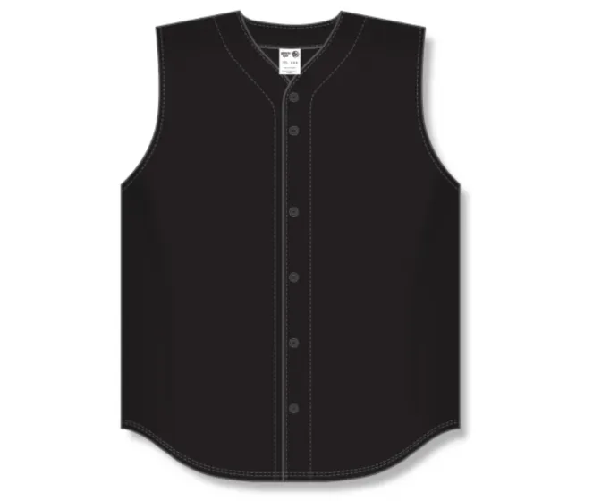 Athletic Knit (AK) BA1812Y-001 Youth Black Sleeveless Full Button Baseball Jersey