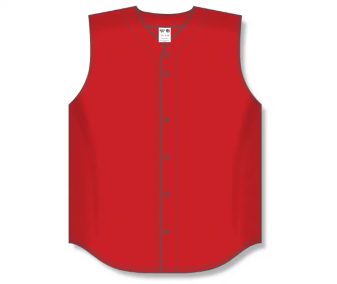 Athletic Knit (AK) BA1812Y-005 Youth Red Sleeveless Full Button Baseball Jersey