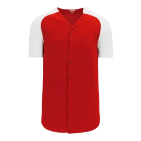Athletic Knit (AK) BA1875A-208 Adult Red/White Full Button Baseball Jersey