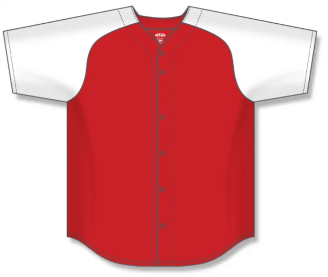 Athletic Knit (AK) BA1875A-208 Adult Red/White Full Button Baseball Jersey