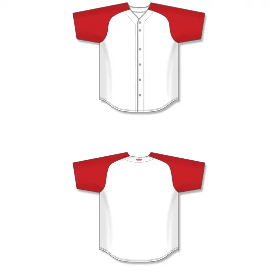 Athletic Knit (AK) BA1875A-209 Adult White/Red Full Button Baseball Jersey
