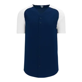 Athletic Knit (AK) BA1875A-216 Adult Navy/White Full Button Baseball Jersey