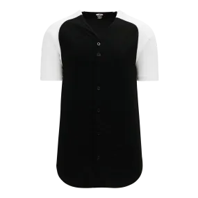Athletic Knit (AK) BA1875A-221 Adult Black/White Full Button Baseball Jersey