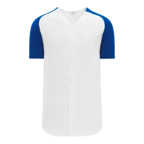 Athletic Knit (AK) BA1875Y-207 Youth White/Royal Blue Full Button Baseball Jersey