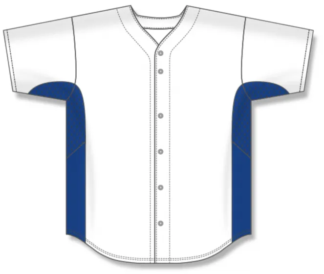 Athletic Knit (AK) BA1890A-207 Adult White/Royal Blue Full Button Baseball Jersey