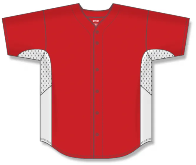 Athletic Knit (AK) BA1890A-208 Adult Red/White Full Button Baseball Jersey
