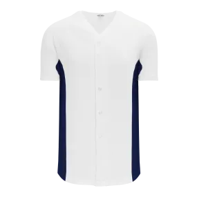 Athletic Knit (AK) BA1890A-217 Adult White/Navy Full Button Baseball Jersey