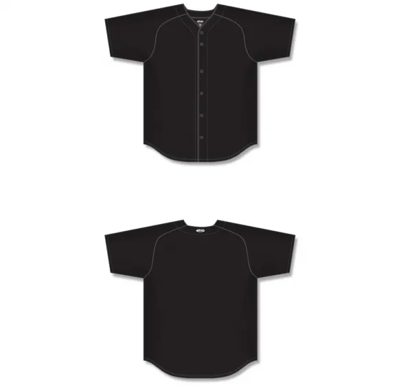 Athletic Knit (AK) BA5200M-001 Mens Black Full Button Baseball Jersey