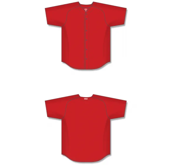 Athletic Knit (AK) BA5200M-005 Mens Red Full Button Baseball Jersey