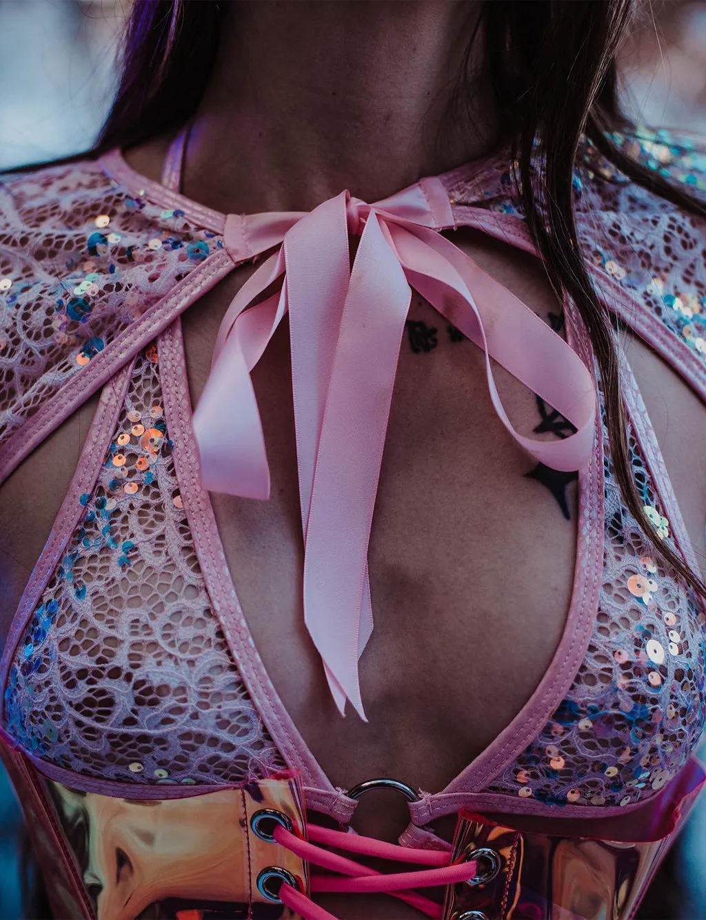 BABY PINK SEQUIN FAUX FUR SHRUG