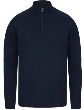 Barnsley Cotton Rich Half Zip Neck Knitted Jumper in Navy - Kensington Eastside