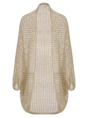 Beige 1930s Solid Crochet Hollow Knitted Cardigan
