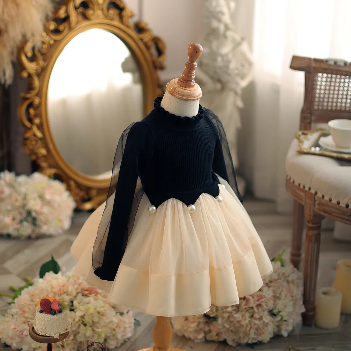 Black Girls Cotton Pleated Skirt Dress