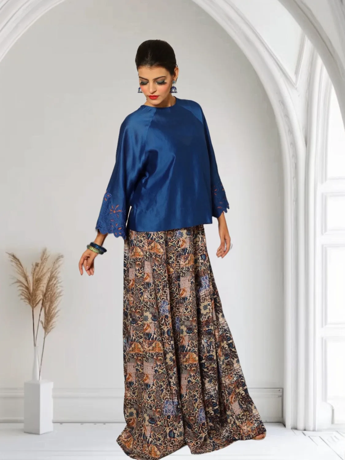 Blue Spinel Panelled Skirt